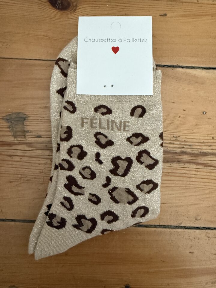 chaussettes bichette lurex gris clair et rouge