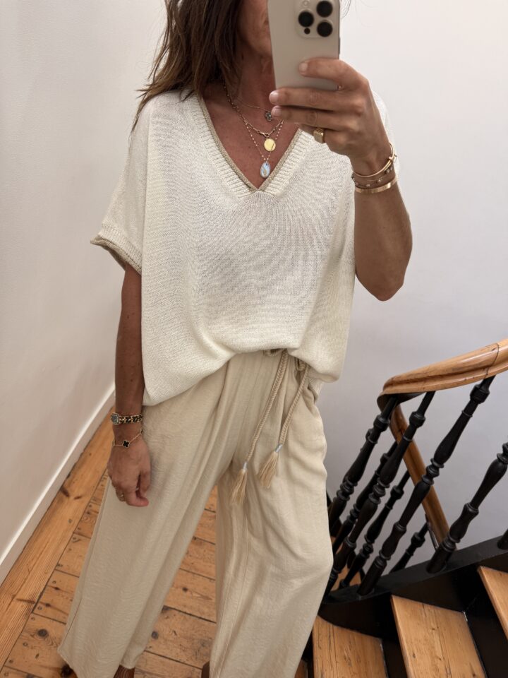 pull doux manches courtes rouge