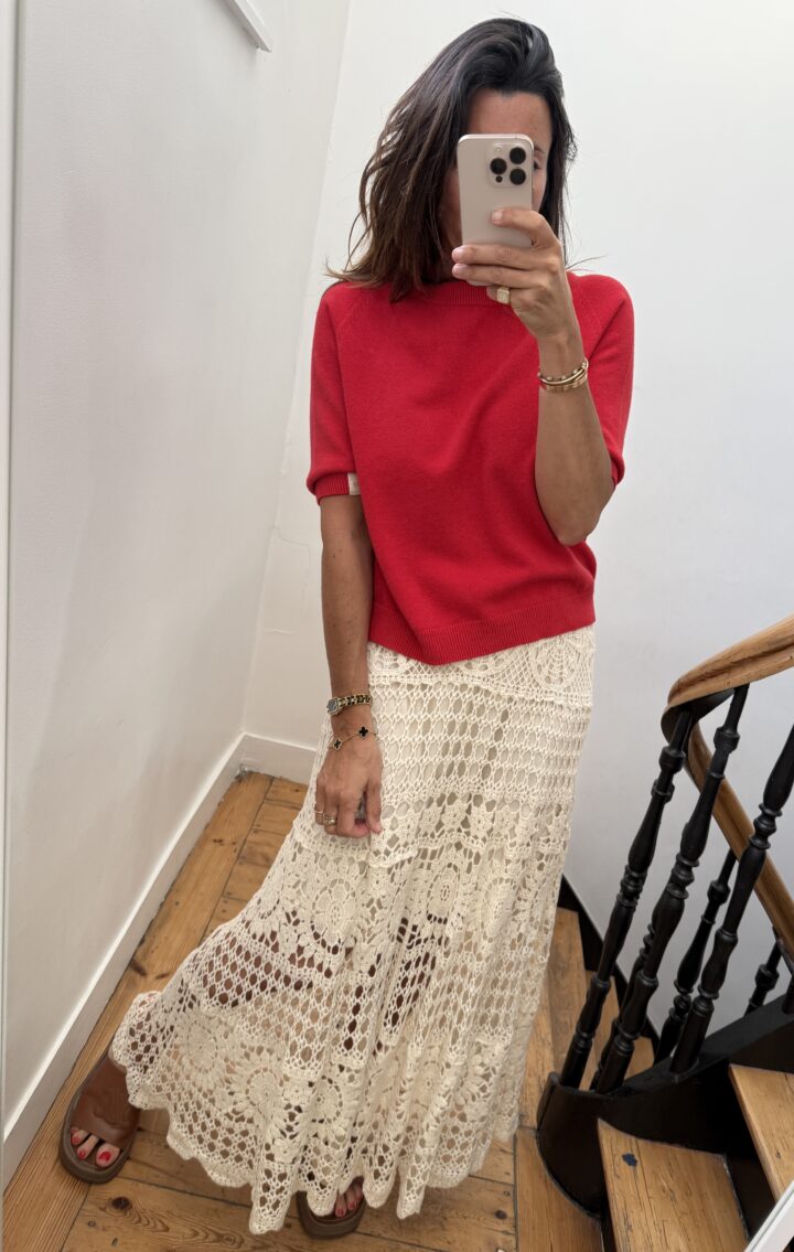 pull doux manches courtes rouge