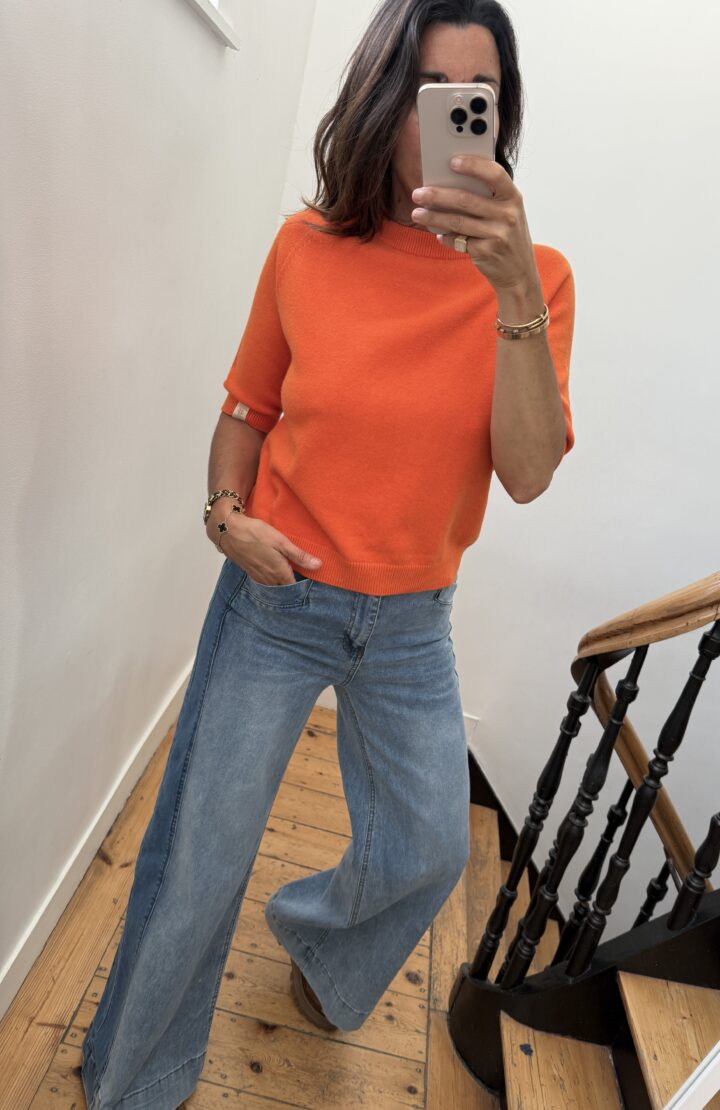 pull doux manches courtes rouge