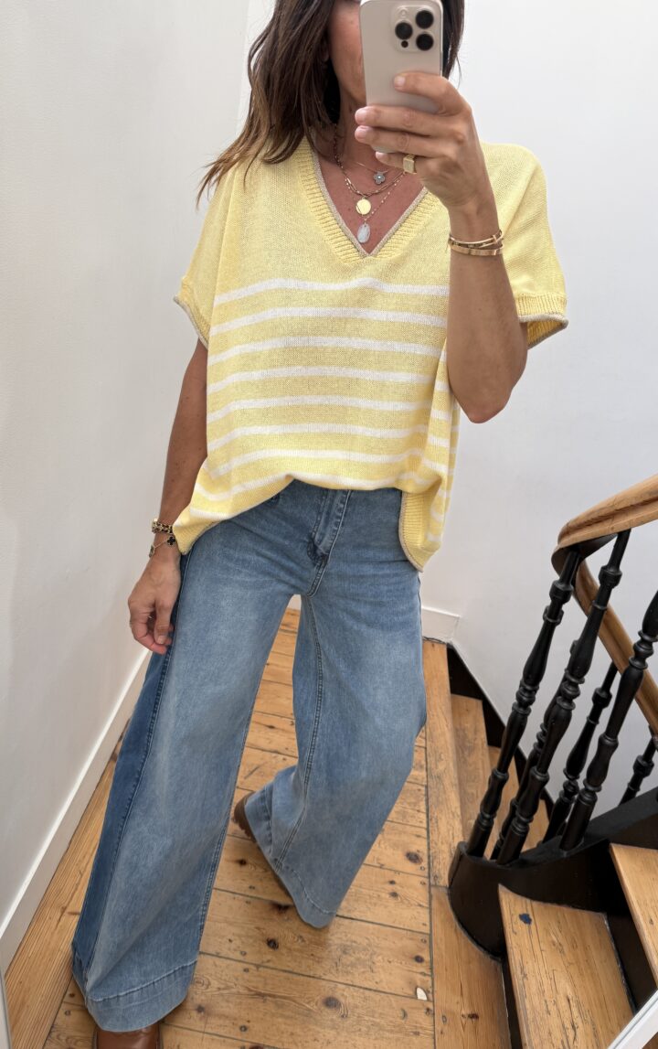 pull doux manches courtes rouge