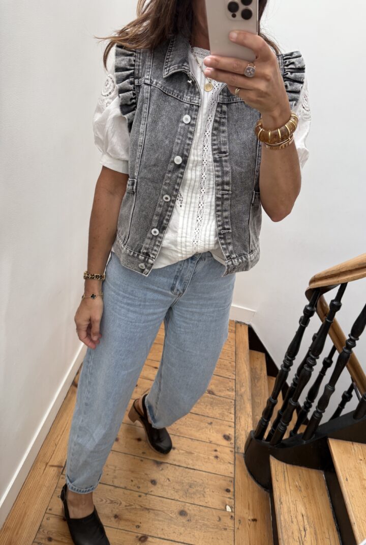 veste en jeans sans manche gris