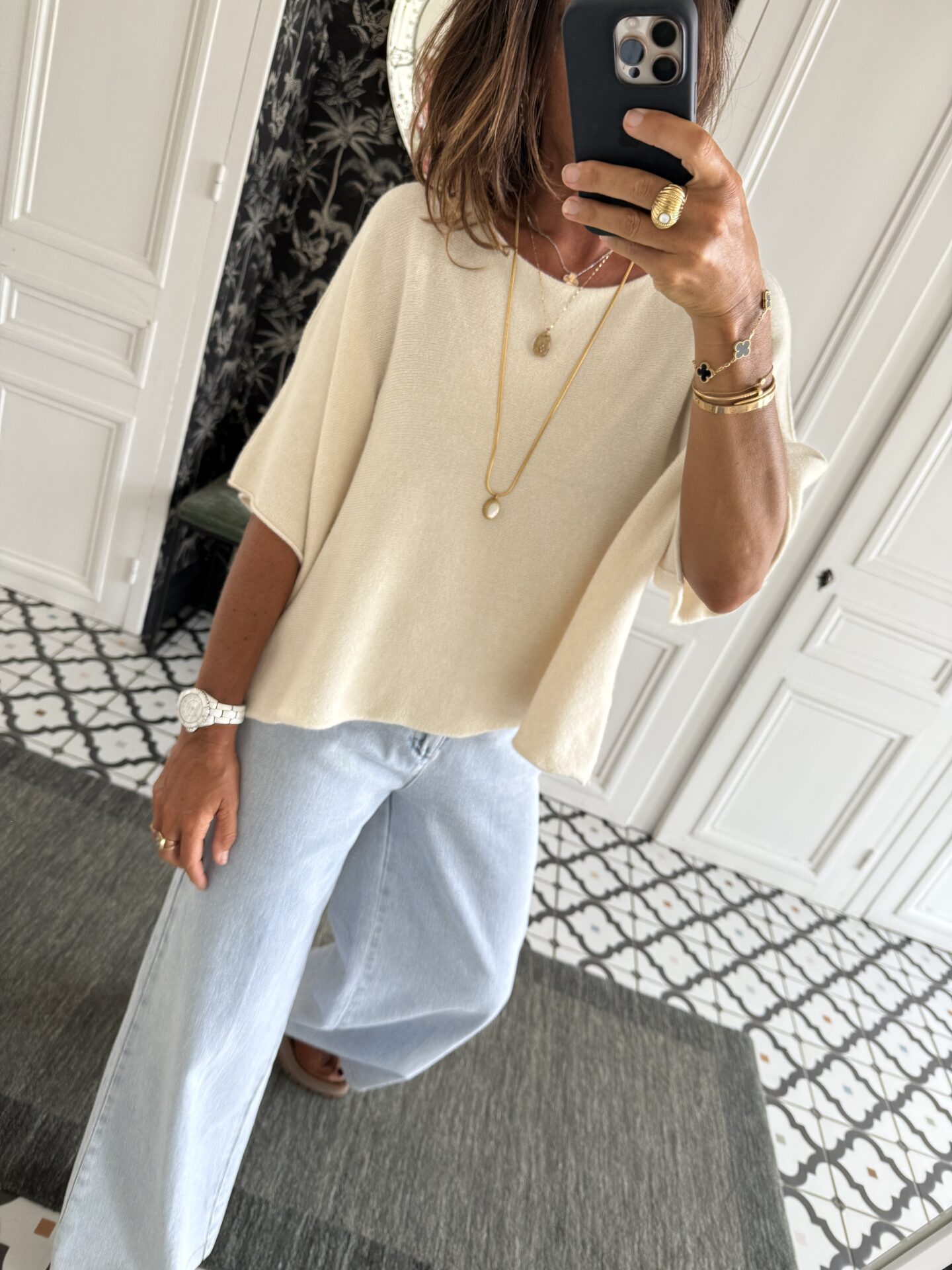 collier larges maillons pierres blanches
