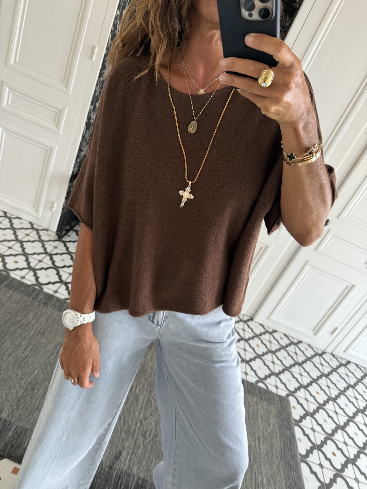 collier larges maillons pierres blanches