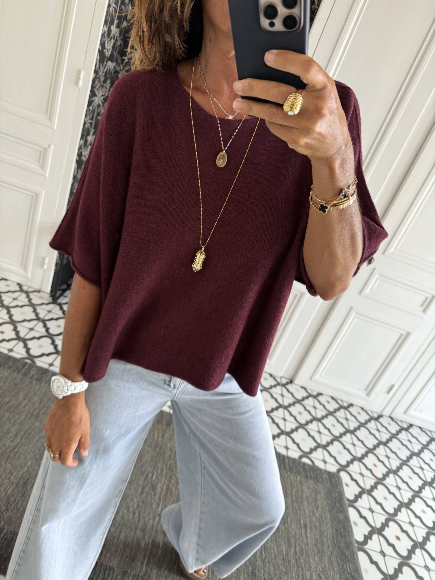 collier larges maillons pierres blanches
