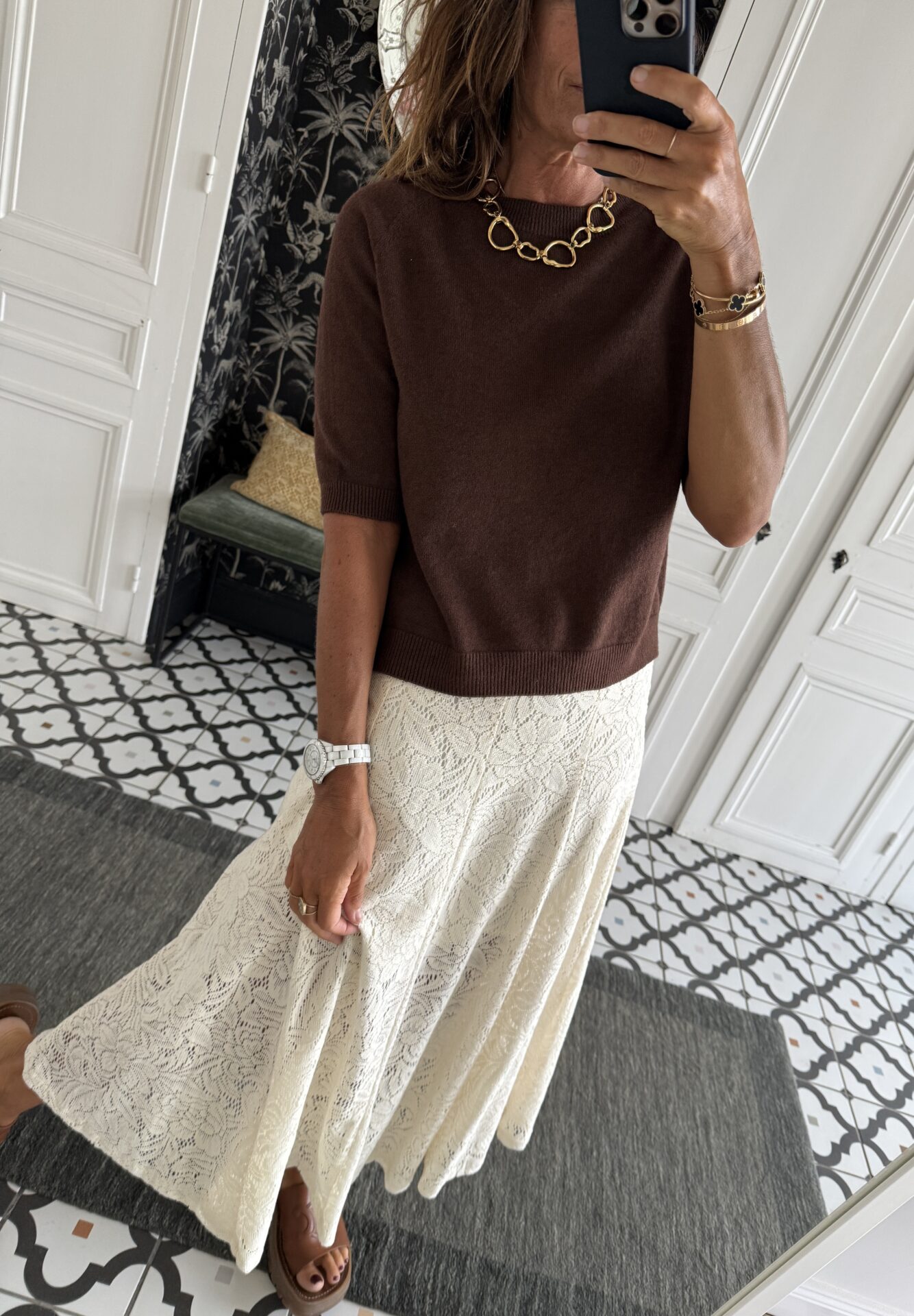 collier larges maillons pierres blanches