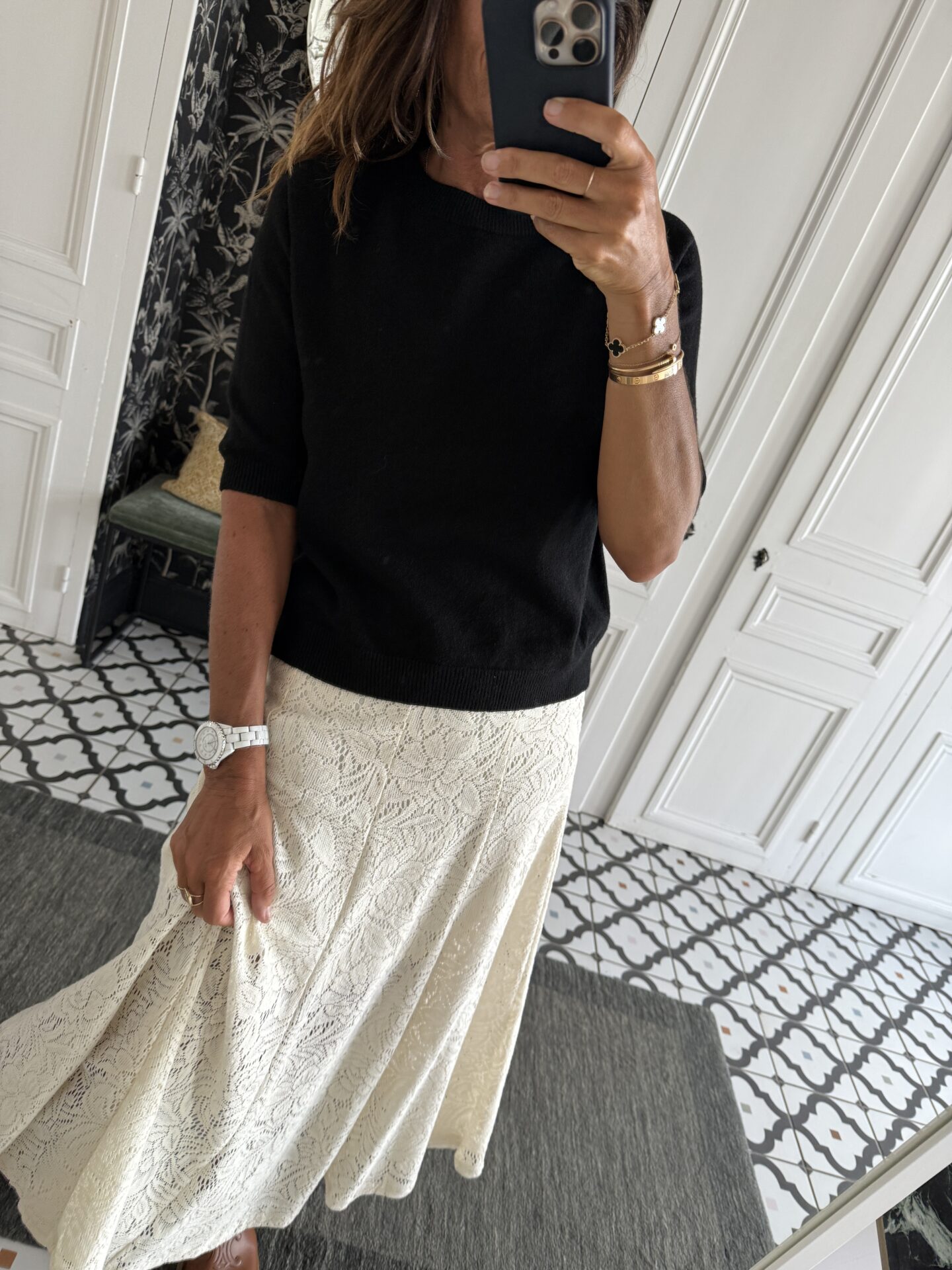 collier larges maillons pierres blanches