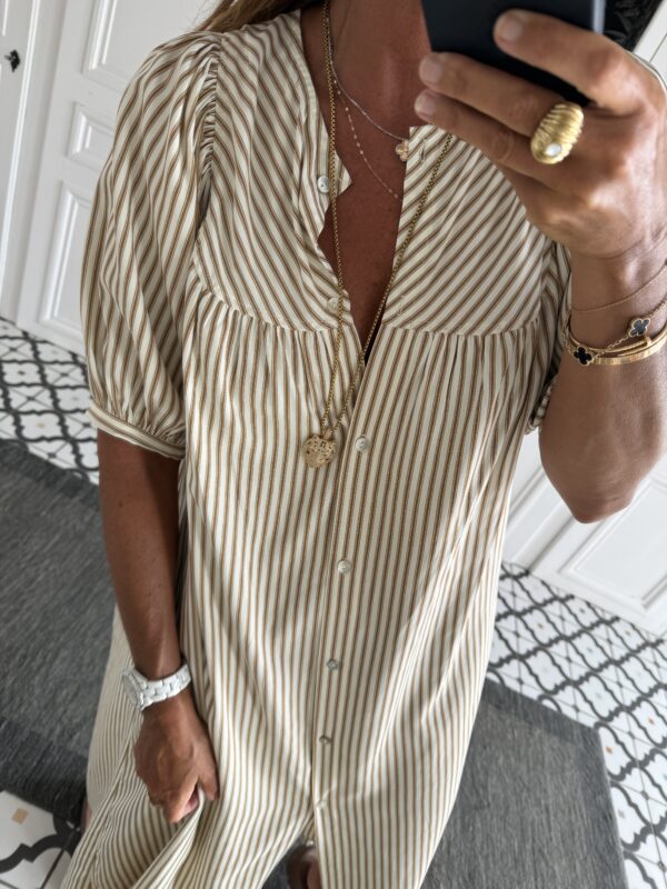 robe chemise rayée ecru et camel