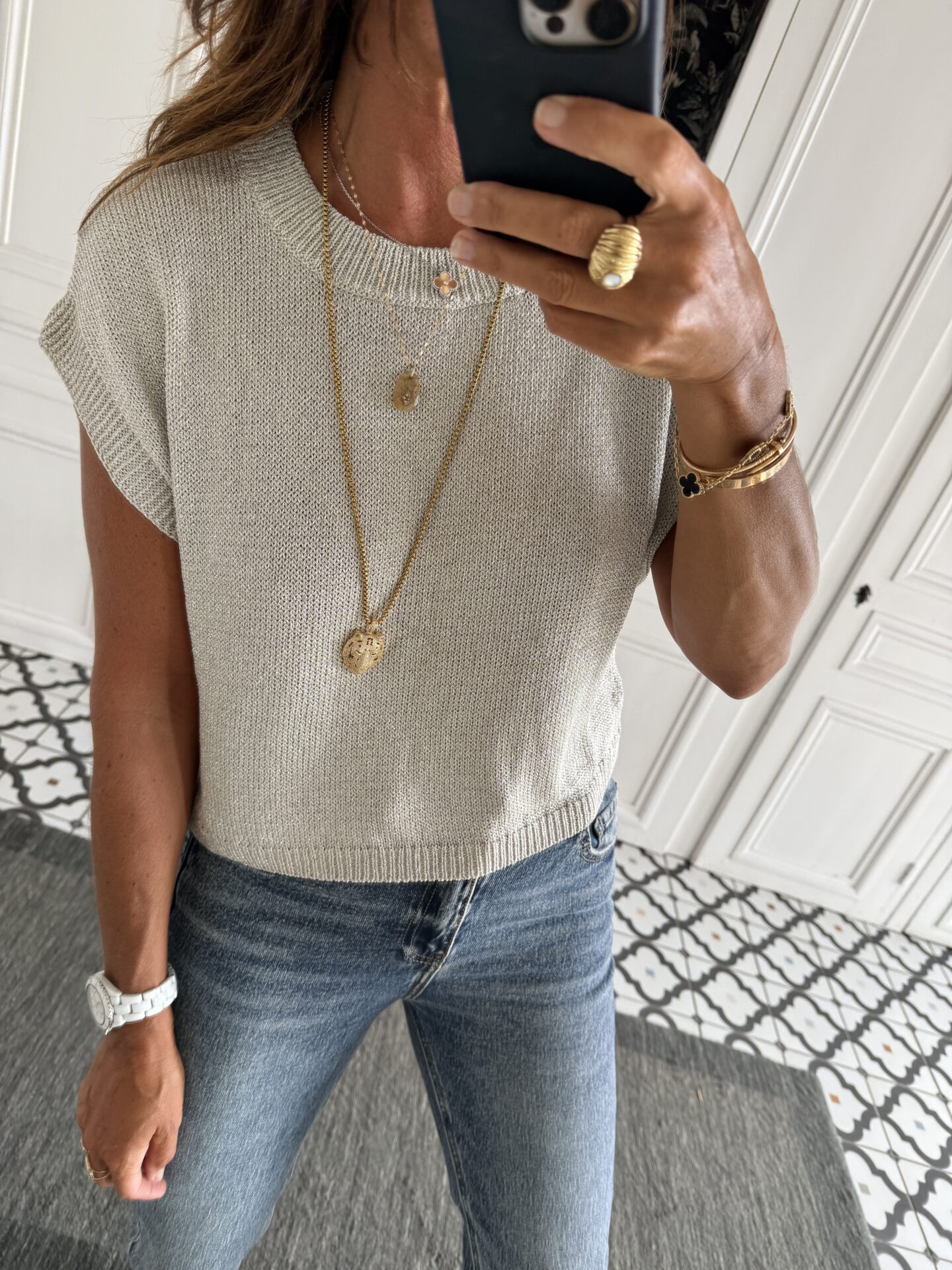 pull-ange-lamelba-or blanc