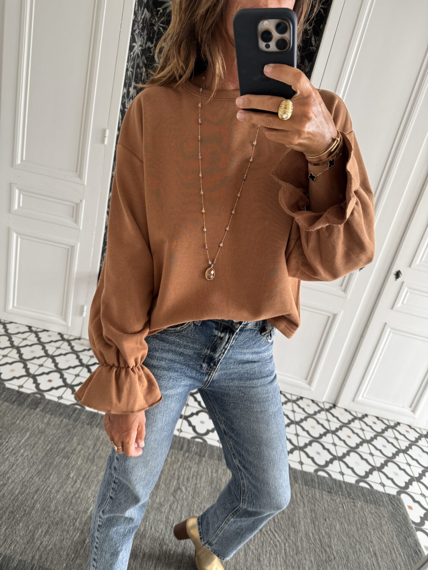 robe chemise rayée ecru et camel