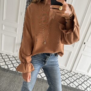 robe chemise rayée ecru et camel