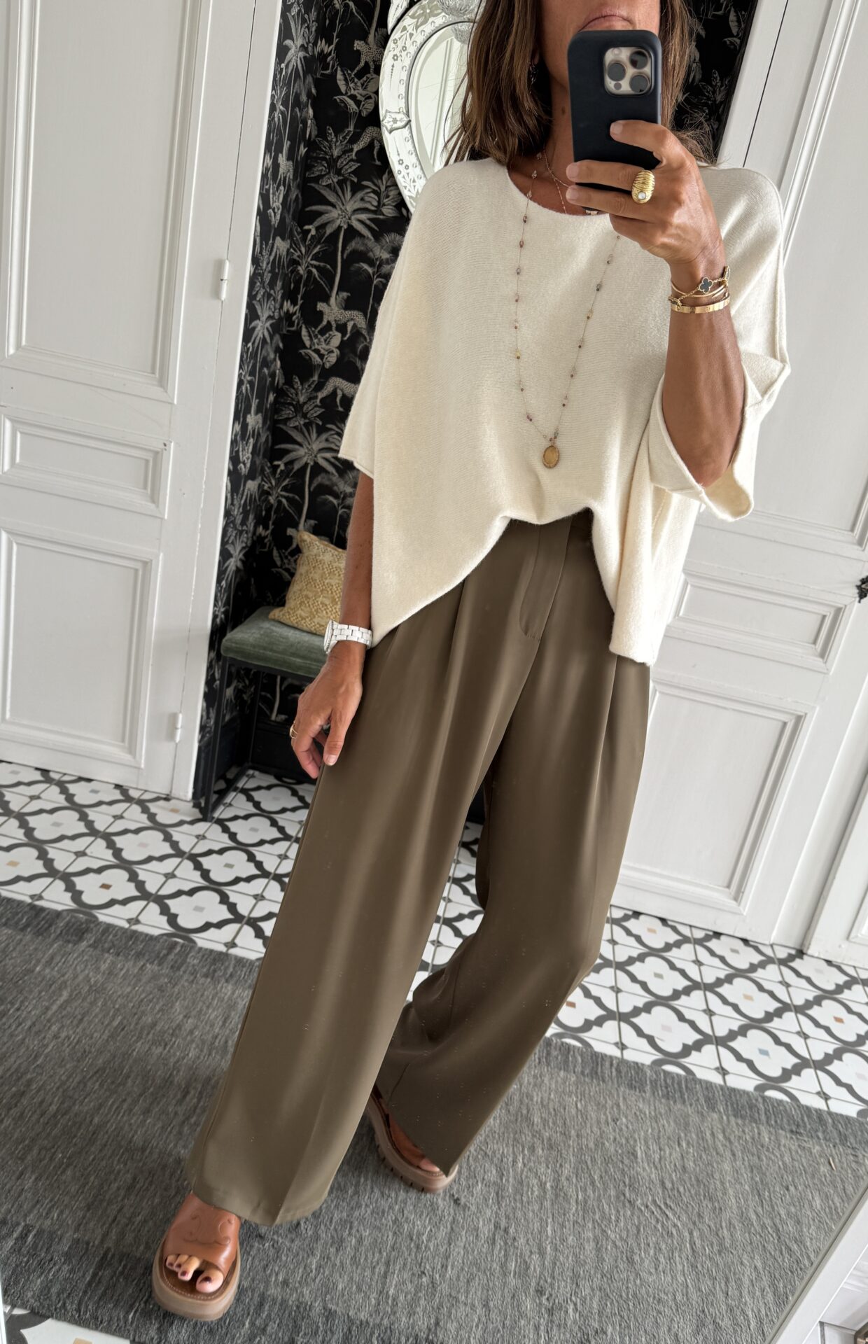robe chemise rayée ecru et camel