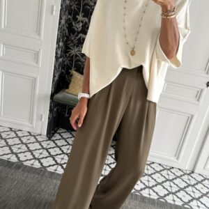 robe chemise rayée ecru et camel