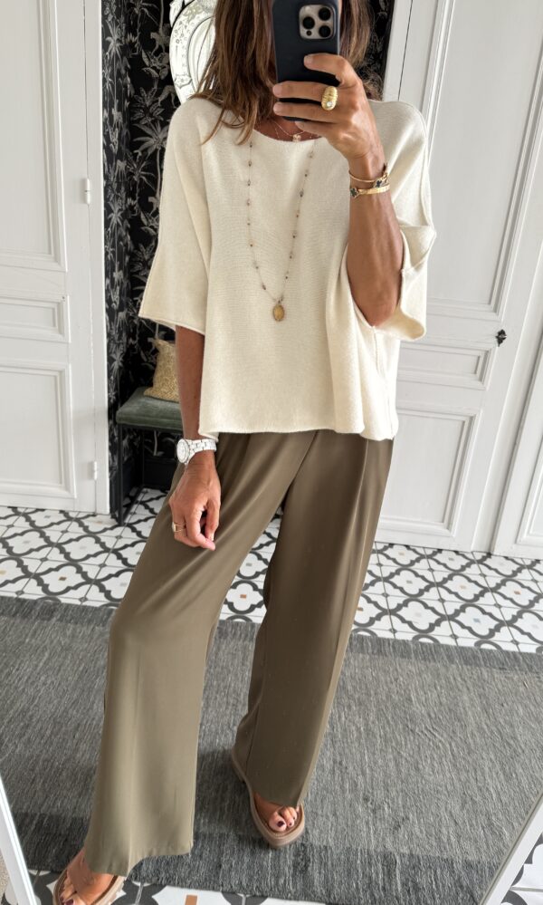 robe chemise rayée ecru et camel
