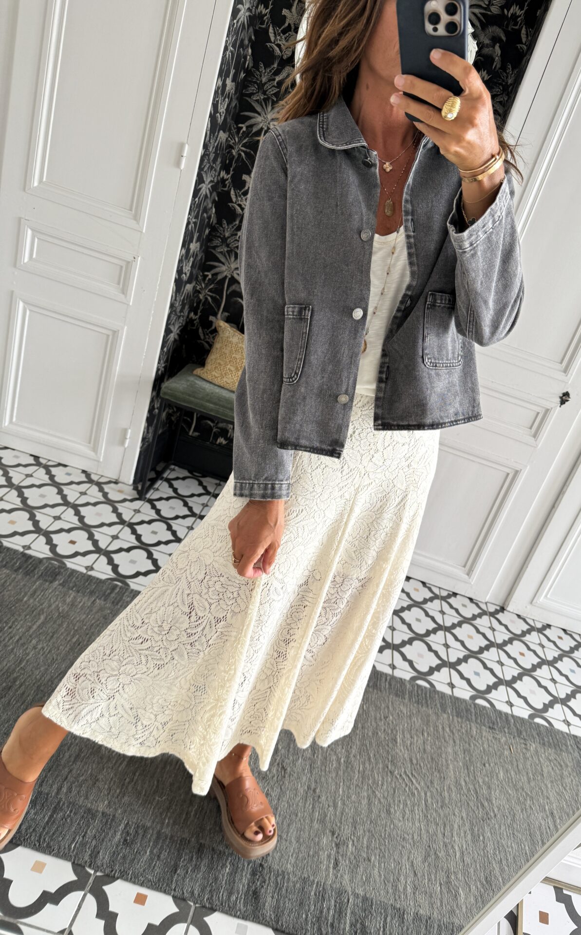 robe chemise rayée ecru et camel