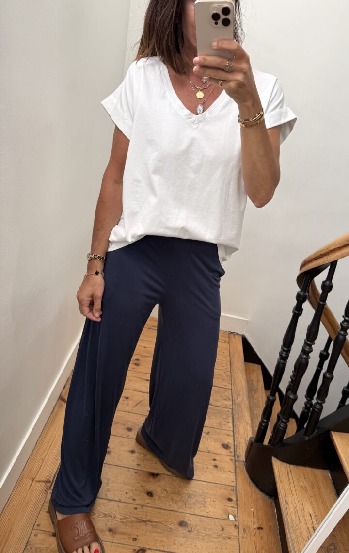 pull doux manches courtes marine