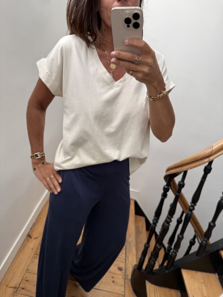 pull doux manches courtes marine