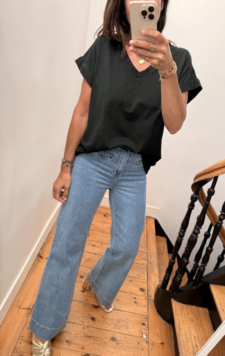 pull doux manches courtes marine