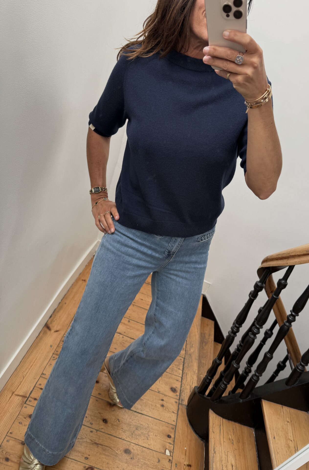 pull doux manches courtes marine