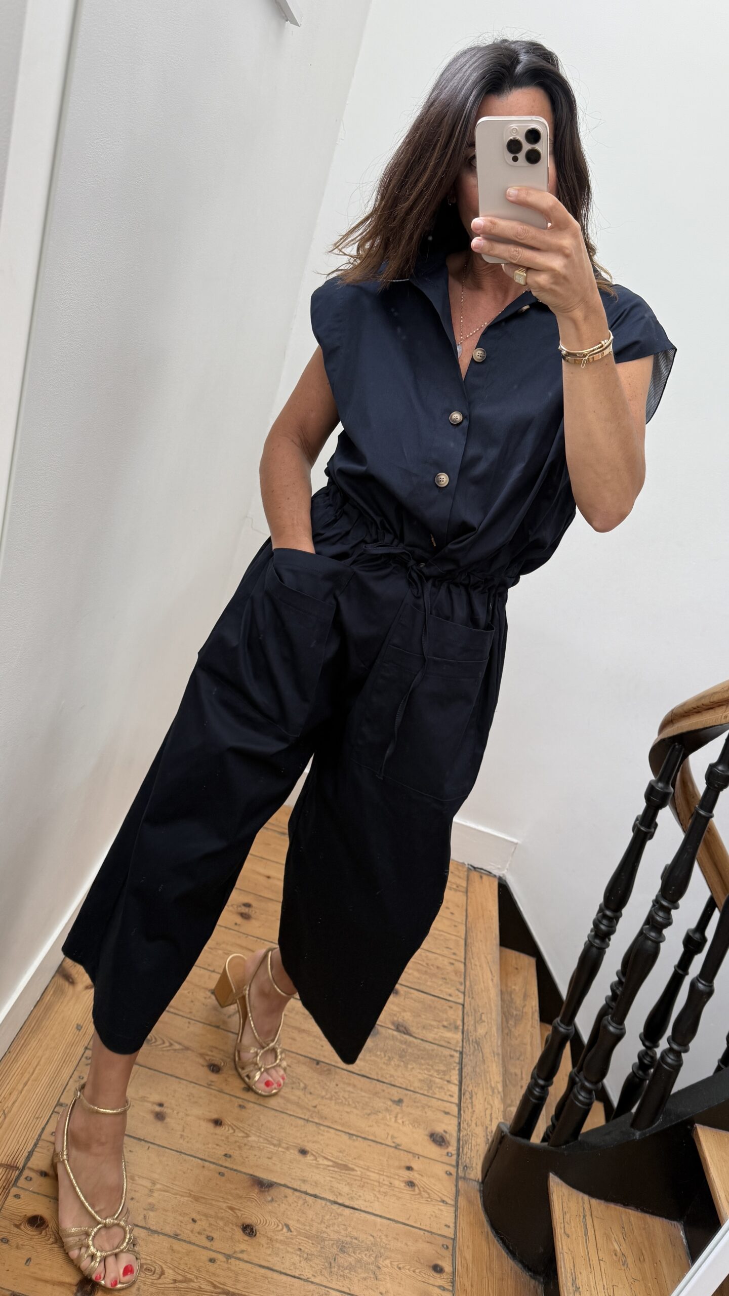 pull oversize liseret doré kaki