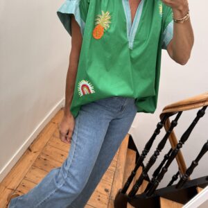 pull oversize liseret doré kaki