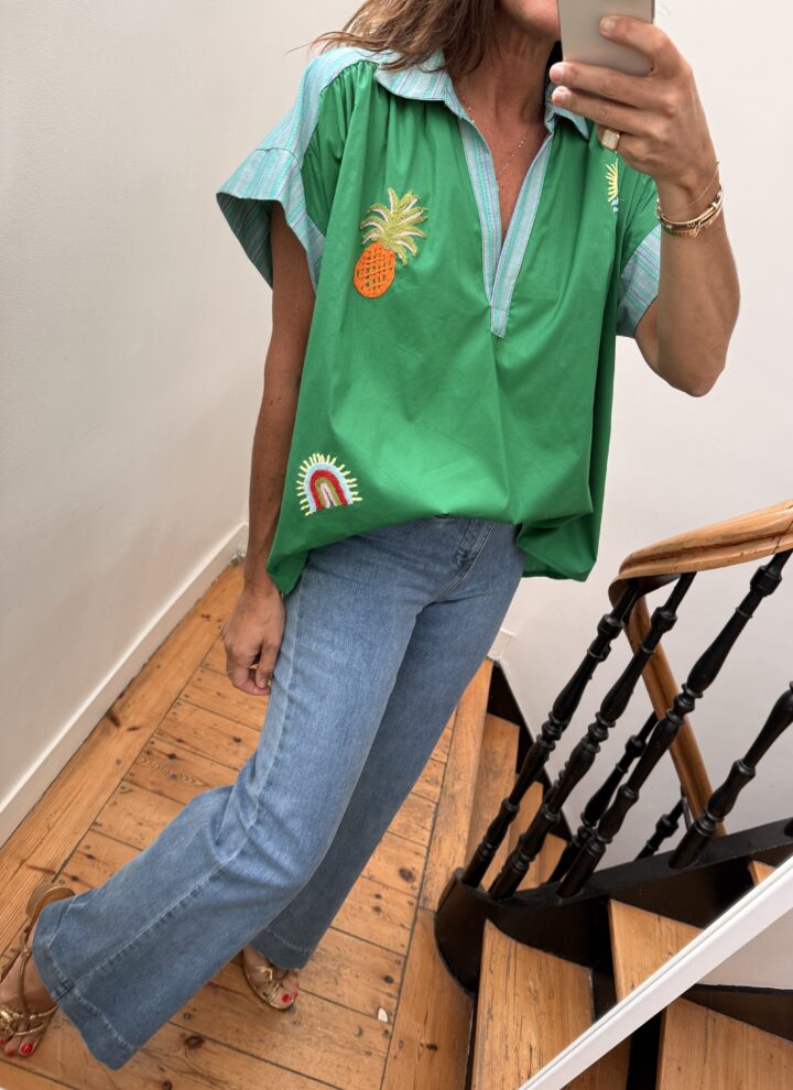 pull oversize liseret doré kaki