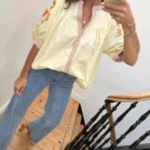 pull oversize liseret doré kaki