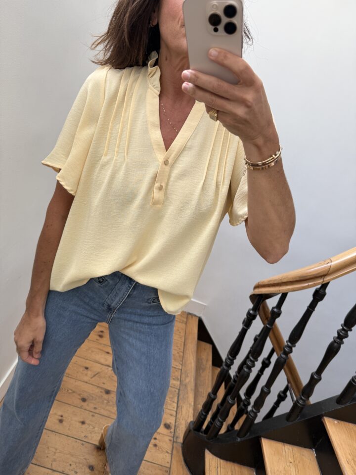 pull oversize liseret doré kaki