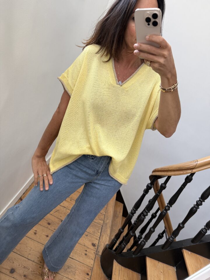pull oversize liseret doré kaki