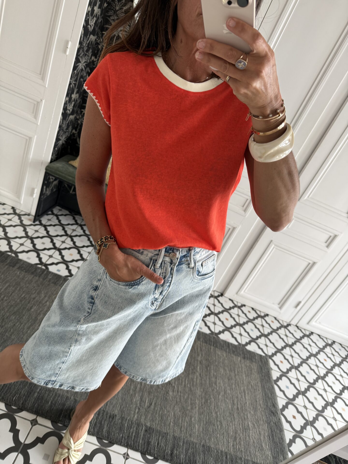 tee shirt écru bords caramel