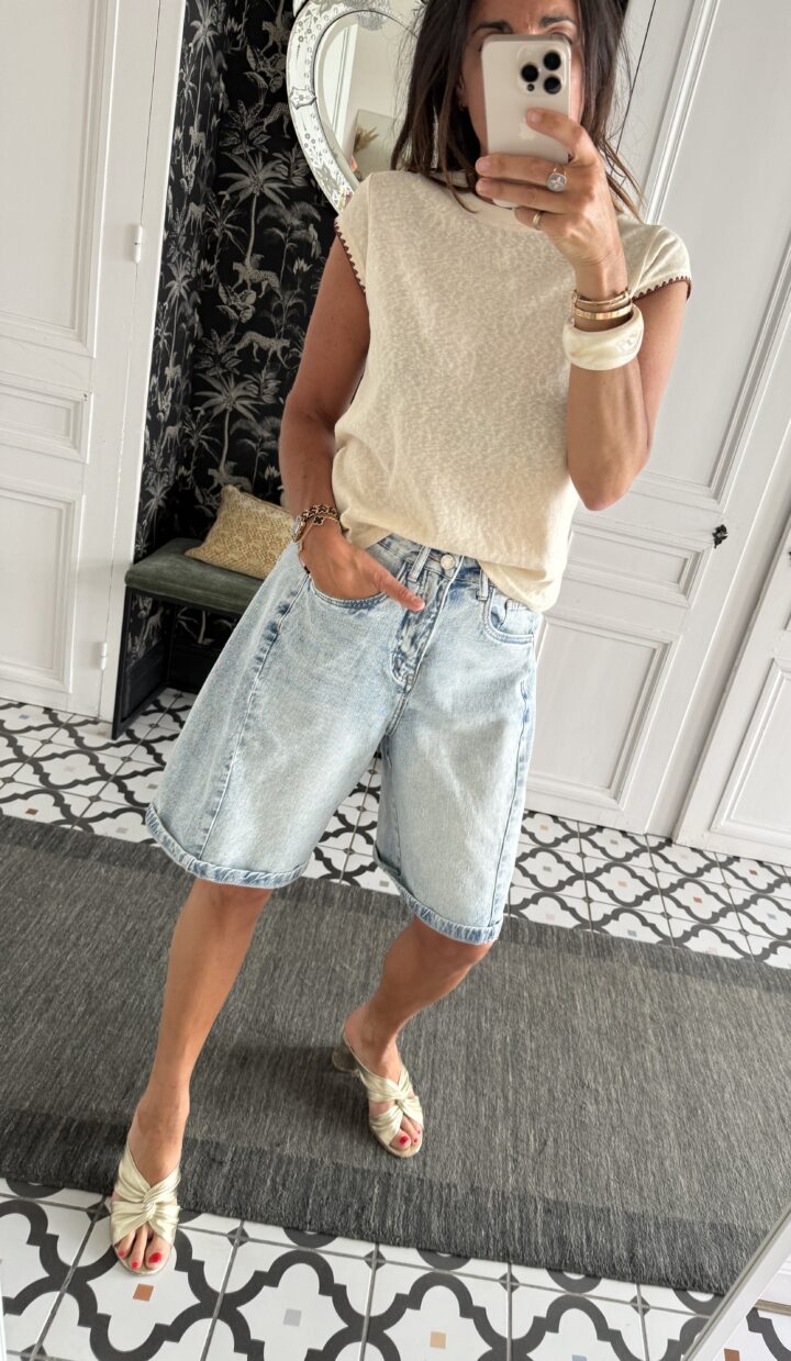 tee shirt écru bords caramel