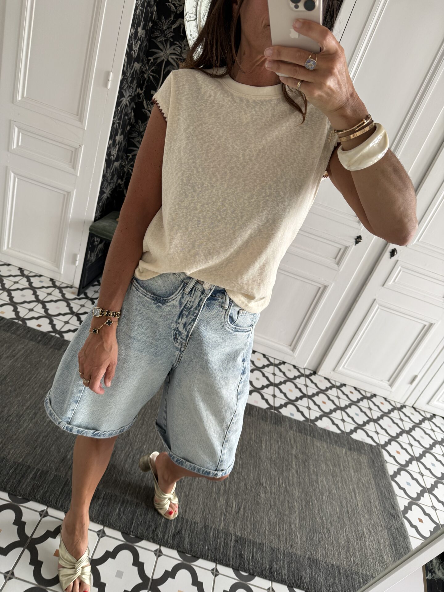 tee shirt écru bords caramel