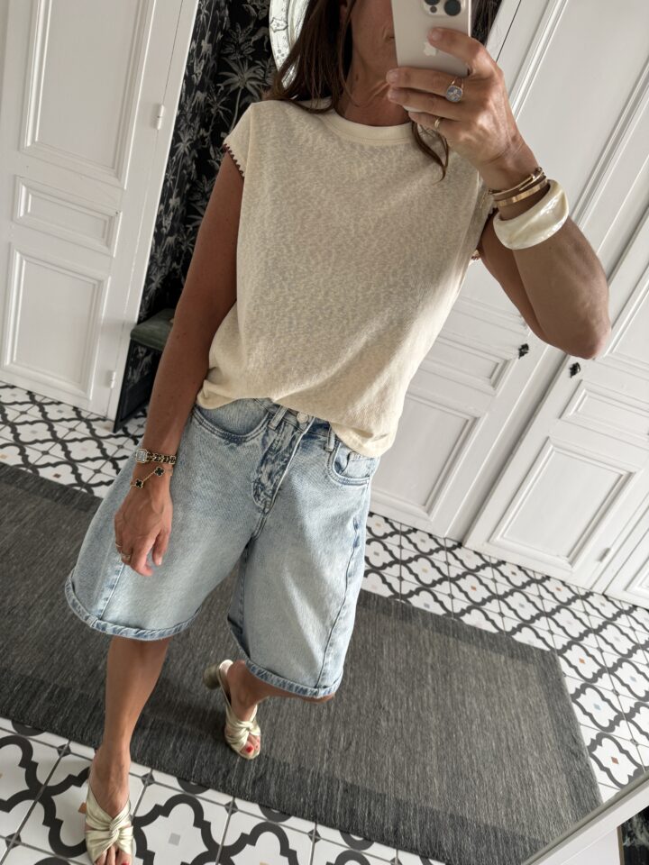 tee shirt écru bords caramel