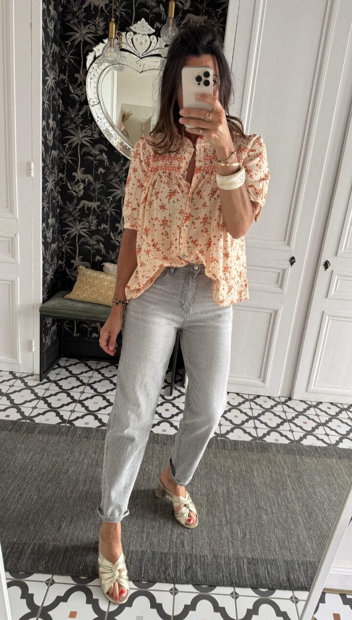 tee shirt écru bords caramel