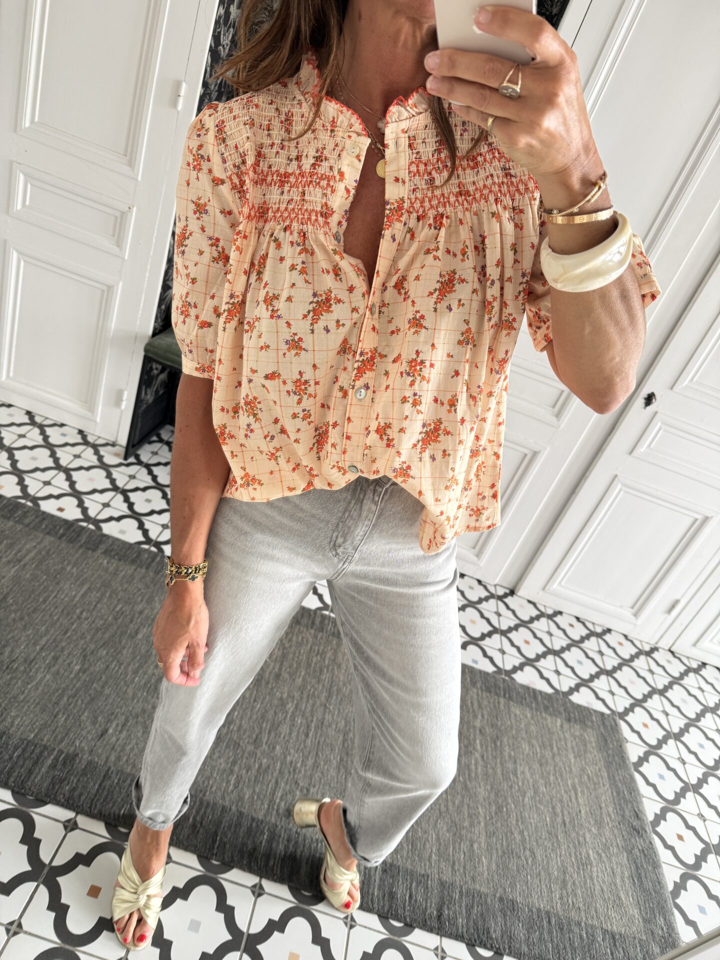 tee shirt écru bords caramel