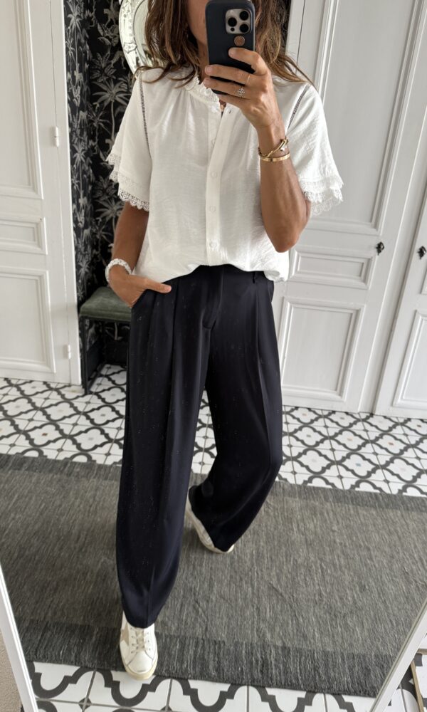 pantalon pinces fluide marine