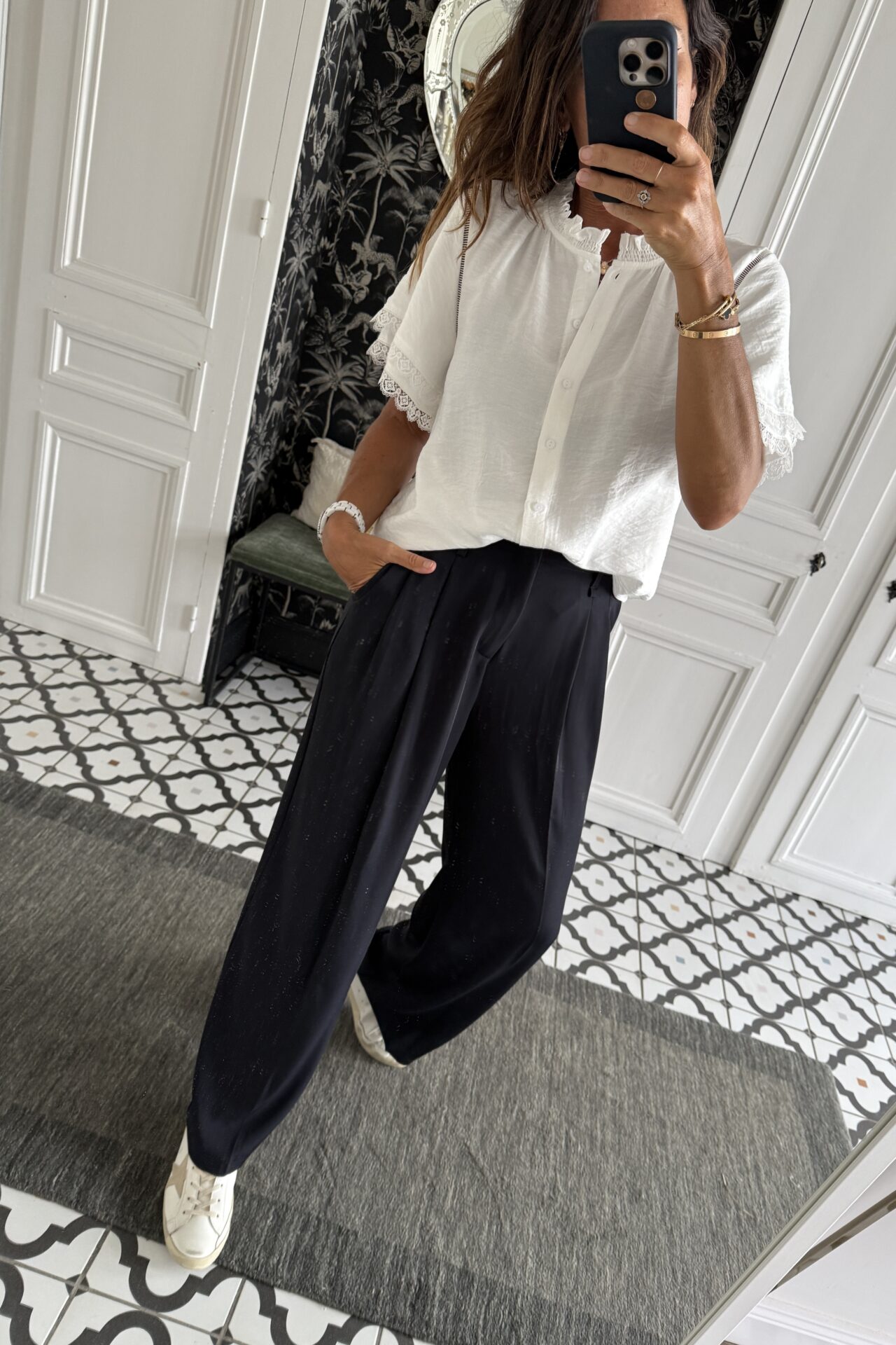 pantalon pinces fluide marine