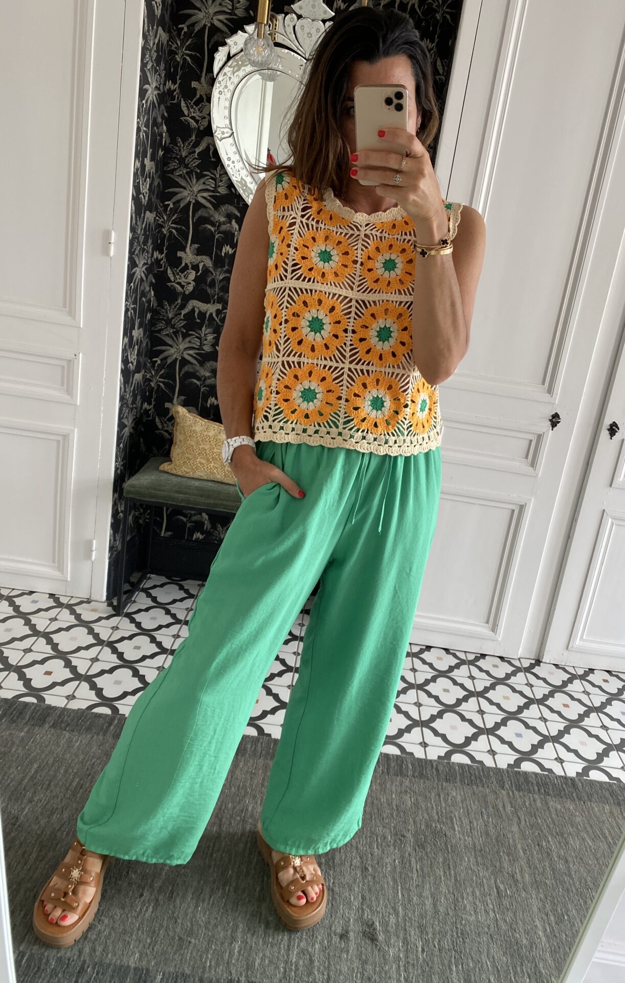pantalon fluide vert elastiqué