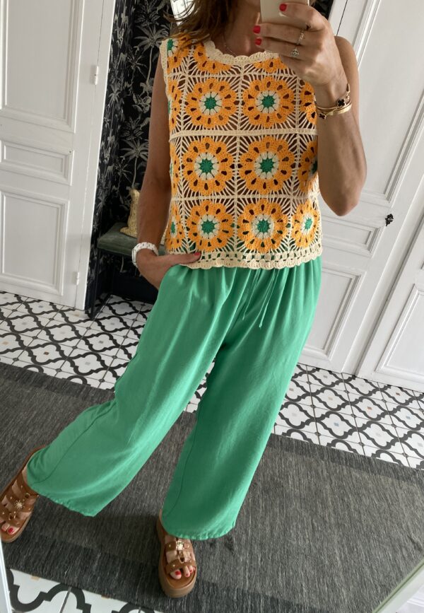 pantalon fluide vert elastiqué