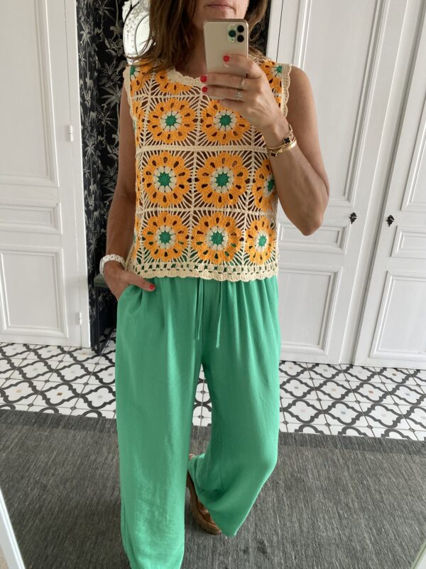 pantalon fluide vert elastiqué