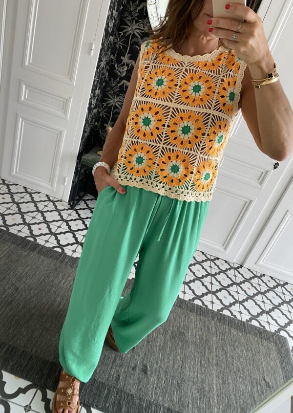 pantalon fluide vert elastiqué