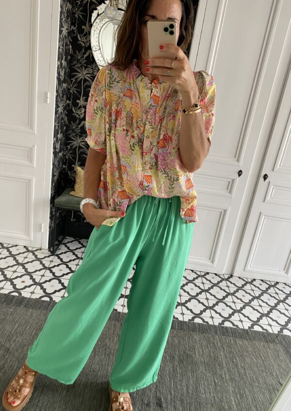 pantalon fluide vert elastiqué