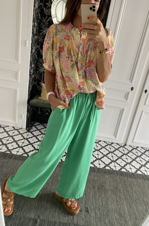 pantalon fluide vert elastiqué