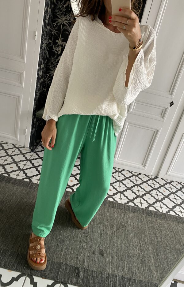 pantalon fluide vert elastiqué