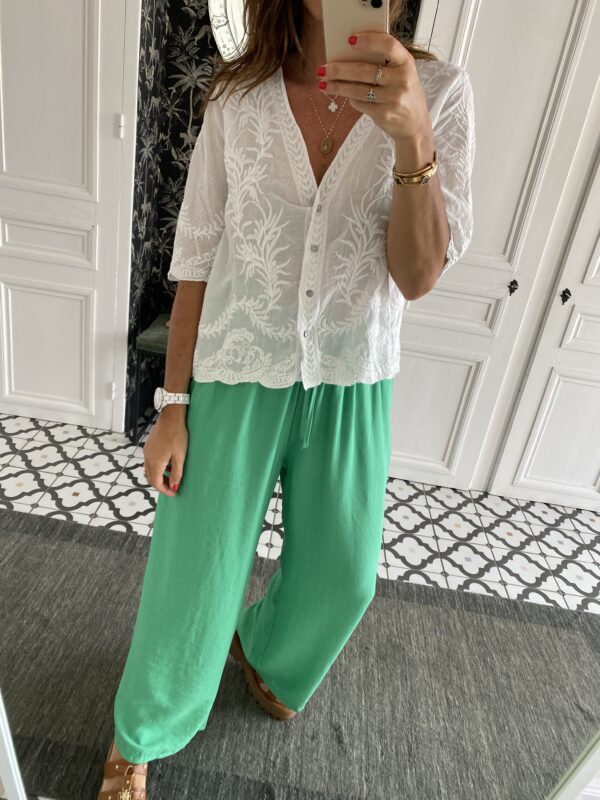 pantalon fluide vert elastiqué