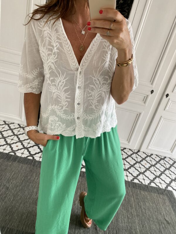 pantalon fluide vert elastiqué