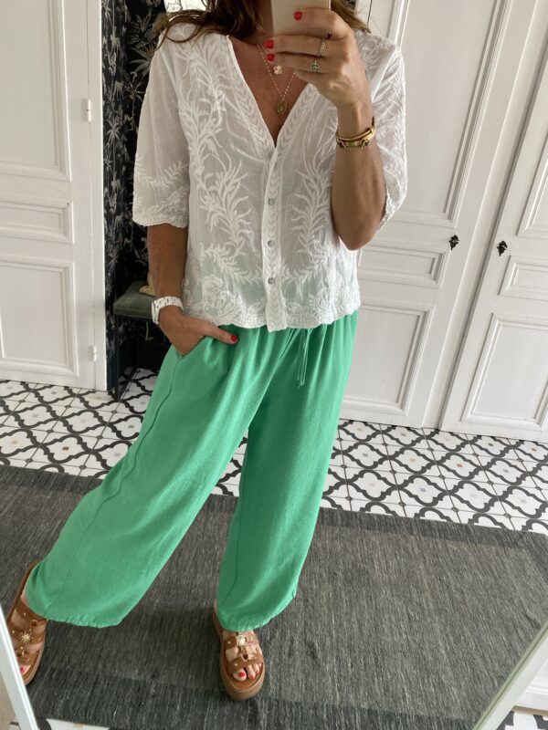 pantalon fluide vert elastiqué