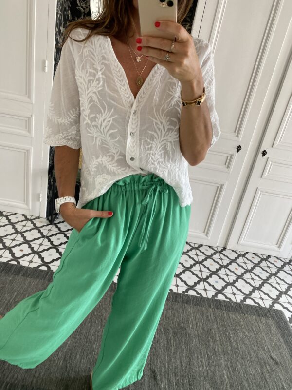 pantalon fluide vert elastiqué