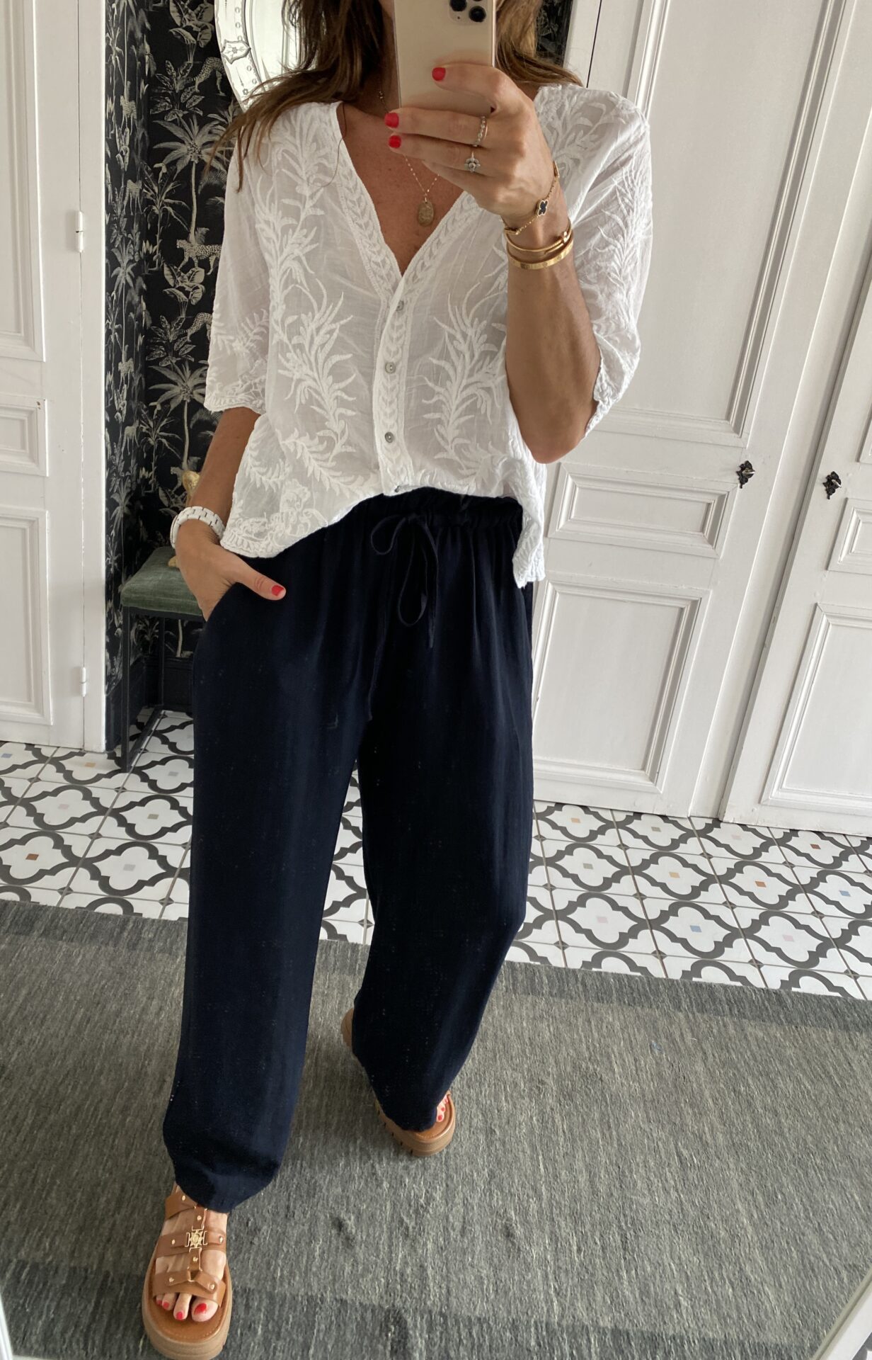 pantalon fluide vert elastiqué