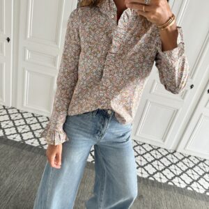 chemise col volanté frou frou vichy bleu